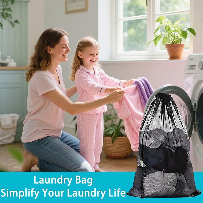 2 Pack Mesh Laundry Bags with Drawstring Closure, 23 X 35 Inches Large Washable Mesh Laundry Bag for Travel, Sports, Dorms, Family and Apartment Dwellers