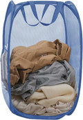 Mesh Pop Up Laundry Hamper for Cruise, Collapsible Laundry Basket Foldable Dirty Clothes Hamper with Handles, Side pocket, Ash Blue