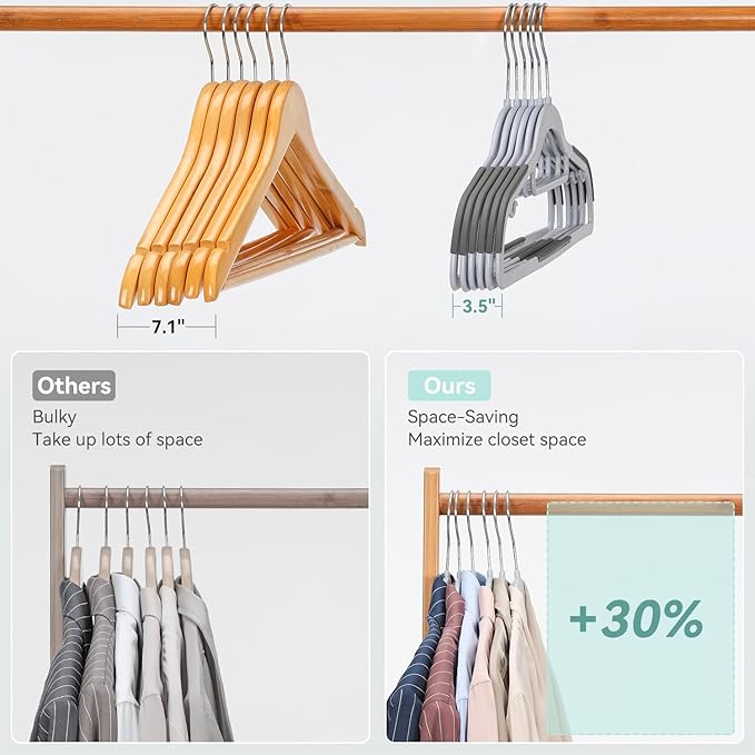 NCXTKJ Heavy Duty Hangers 30 Pack, Plastic Clothes Hangers Non-Slip, 0.2'' Slim, 360° Swivel Hook, 16.5 Inches Wide, Thin Space Saving Hangers for Suit, Shirt & Pants, Light and Dark Gray