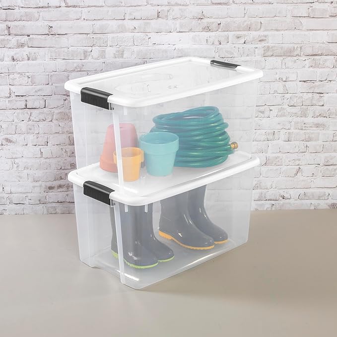 Sterilite 16-Pack Ultra Latching Box, Storage Bins with Lids, Clear Plastic, 70 Quart - Heavy-Duty Organizing Containers for Closet, Bathroom, and Office