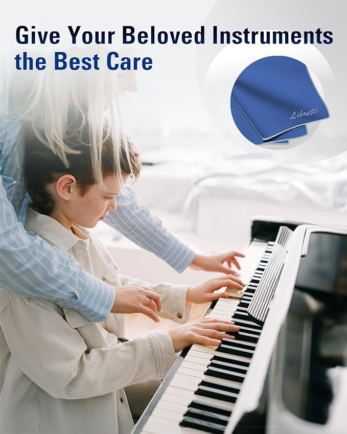 Libretto Microfiber Polish Cloth, 3 Useful Sizes in 1 Pack, Violin and Cello Cleaning & Polishing Products, Blue, Lint-Free, Super Soft, Gift, for Piano, Guitar, Ukulele, Trumpet, Saxophone, Laptop