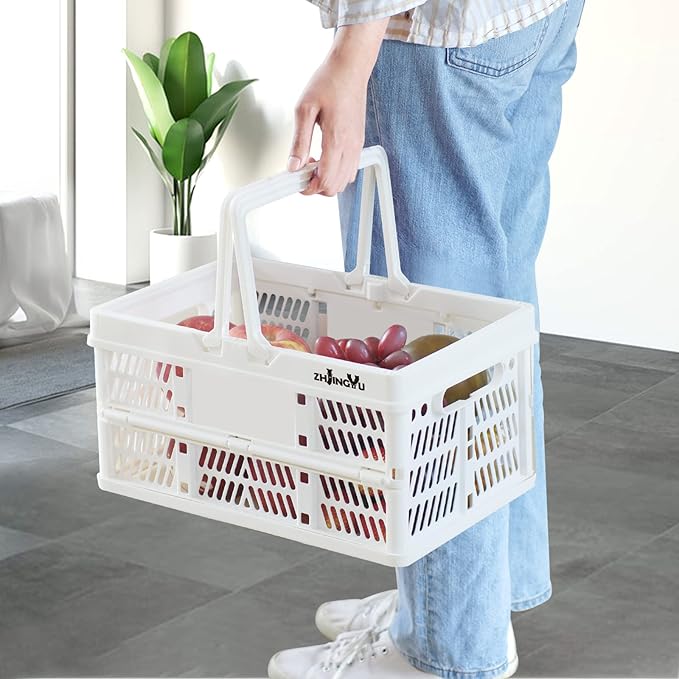 Plastic crates for storage,plastic baskets for organizing,14.96inch* 9.84inch* 7.87inch,Foldable Shopping crate with Handles,collapsible storage crate,basket for car Garden Kitchen,Bathroom,office