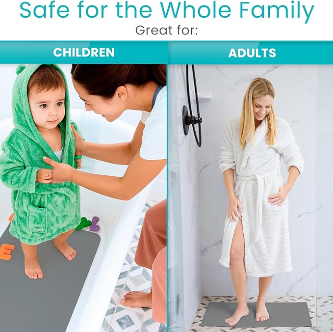 Vive Non-Slip Bath Mat with Suction Cups - 28" x 16" Extra Large Rubber Mat for Safety & Comfort - Patented Grip Prevents Slips and Falls for Kids, Elderly, Men, Women - XL Non Skid Shower & Tub Cover