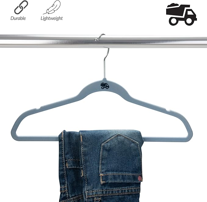 Simplify 25 Pack Kids Velvet Hangers | Slim | Non-Slip Design | Space Saving | Childrens Clothes | Shirts | Pants | Dresses | Baby Nursery | Closet Storage & Organization | Light Blue