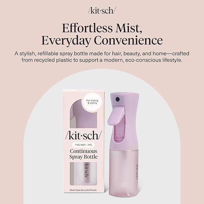 Kitsch Continuous Spray Bottle for Hair – Fine Mist Water Mister & Water Spray Bottle – Recycled Hair Spray Bottle – Spray Bottles for Cleaning, Styling, Plants & More – Sheer Violet, 150ml