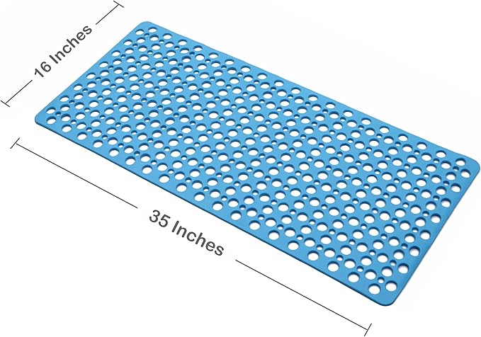 Mantto Nonslip Bath Tub Shower Mat with Suction Cups, Extra Soft TPE Bath Mat for Kids, Bathtub Bathroom Mats, Machine Washable, Smooth/Non-Textured Tubs Only, 35L x 16W Inch(Lake Blue)