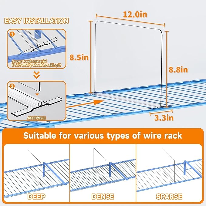 10 Pack Shelf Dividers for Wire Shelves, Acrylic Clear Closet Organizers and Storage for Sweater,Shirts,Bookshelf Handbags Separators Dividers for Closet Organization in Bedroom/Kitchen/Office/Pantry
