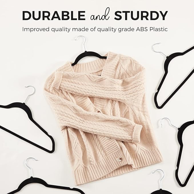 House Day Premium Velvet Hangers, Non-Slip Flocked Felt, Sturdy Coat & Suit Hangers for Closet Space Saving (100 Pack, Black)