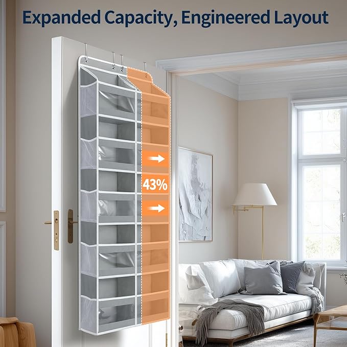 Yecaye 5-Tier Over The Door Organizer Dual-Column, 80lbs Load Extra Large Over The Door Storage of 10 Compartments, Heavy Duty Door Organizer Hanging for Bedroom Closet Dorm Bathroom Pantry, Gray