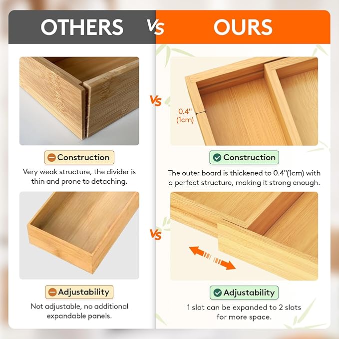 Lifewit Utensil Organizer for Kitchen Drawer, Expandable Cooking Utensil Tray, Cutlery Silverware Flatware Holder, Wood Adjustable Spatula Tools Storage Divider, 7-12 x 15.75", Natural