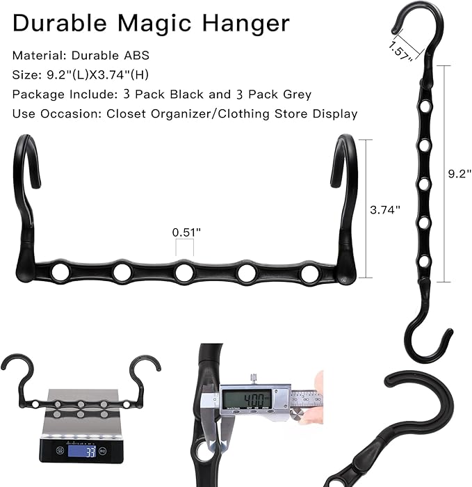 6 Pack Closet Organizers and Storage Stronger, College Dorm Room Essentials for Girls Guys, Magic Clothes Hangers Space Saving Hangers with 5 Holes Closet Storage for Heavy Clothes, Home Organization