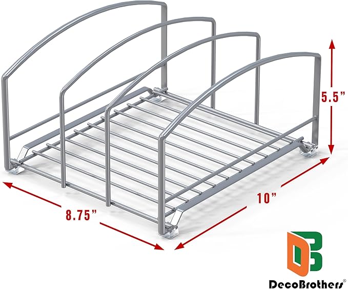 Deco Brothers Cookware Organizer Rack for Kitchen Cabinet, 3 Slot Holder, Silver