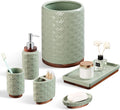 Bathroom Accessories Set Green 6 Pieces Toothbrush Holder Soap Dispenser Ceramic Bathroom Accessory Set Contain Toothbrush Cup Soap Dish Tumbler