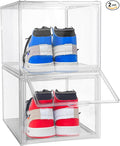 2 Pack Drop Front Shoe Boxes Fit US Size 13, Acrylic Shoe Organizer Clear Stackable Sneaker Sotrage Box for Entryway, Home, Underbed, Multiple Display Cases for Cosmetic, Hats, Figures, Sneakers