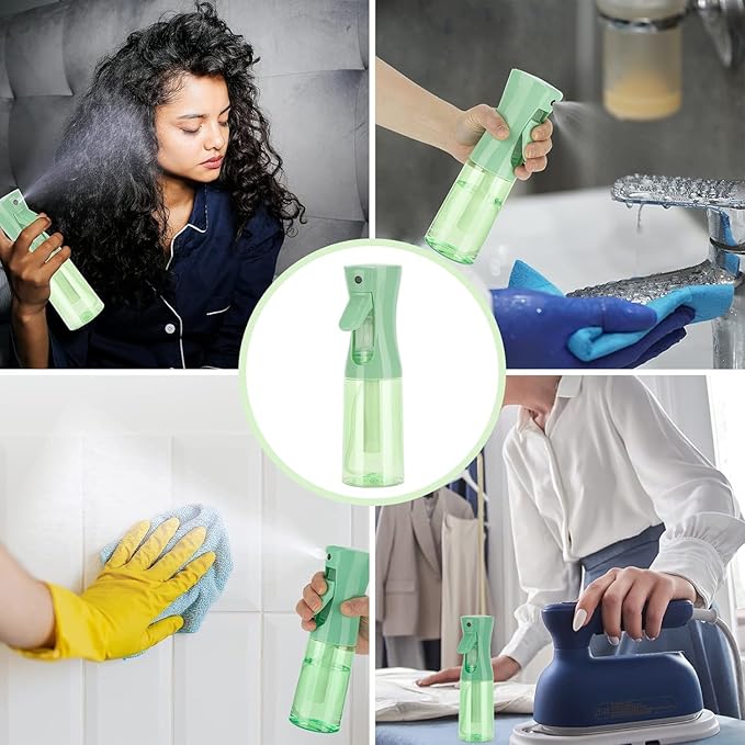 Spray Bottle for Hair (10.15OZ /300ML) Continuous Ultra Fine Mist Sprayer for Hair, Salons, Barber, Plants, Skin Care, 1 Plack Clear Green