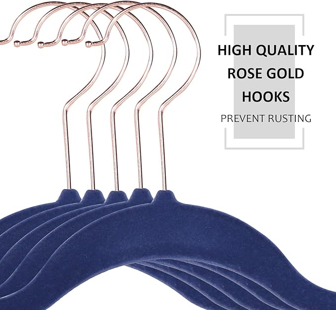 VECELO Premium Velvet Clothes Hangers Suit Heavy Duty (100 Pack)-Non Slip & Space-Saving with 12 Finger Clips & 2Tie Rack Excellent for Men and Women,Blue