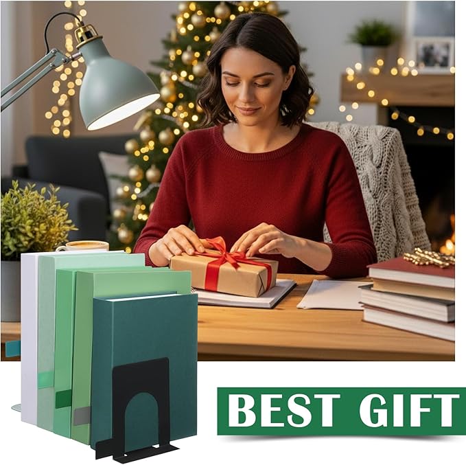 5 Set Metal Book Ends for Shelves Book Shelf Dividers Library Shelf Marker Bookends Stopper Colorful Office Stand Holder for Heavy Books Desk Home Movies Kitchen Cds(Gray Green)