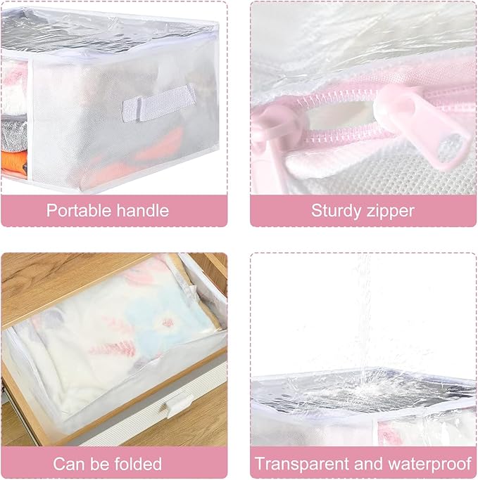 6pcs Clear Clothes Storage Bags, Large Clear Zippered Storage Bags with Reinforced Handles, 25L Plastic Clothes Containers Fabric Blanket Organizer for Bedding