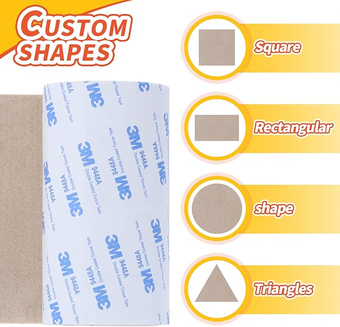 Felt Furniture Pads, Non Slip Self Adhesive Cuttable Felt Tape Beige Heavy Duty Felts Strip Roll for Protecting Hardwood Floors Chair Wall Protector (40 x 5 x 0.12 Inch)