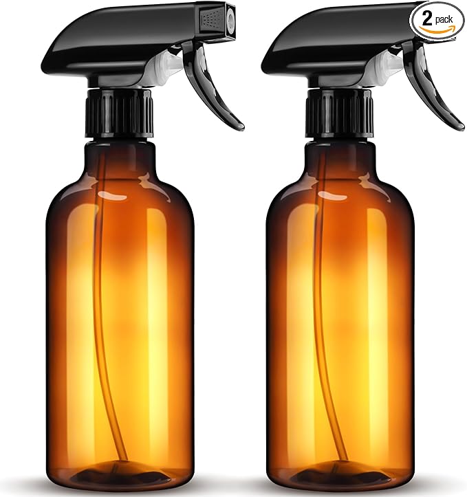 DIYSELF Spray Bottle for Cleaning Plastic Spray Bottles 16 oz 500ml Squirt Bottle for Liquids Amber Spray Lab Weighing Bottles for Home and Garden (2 Pack)