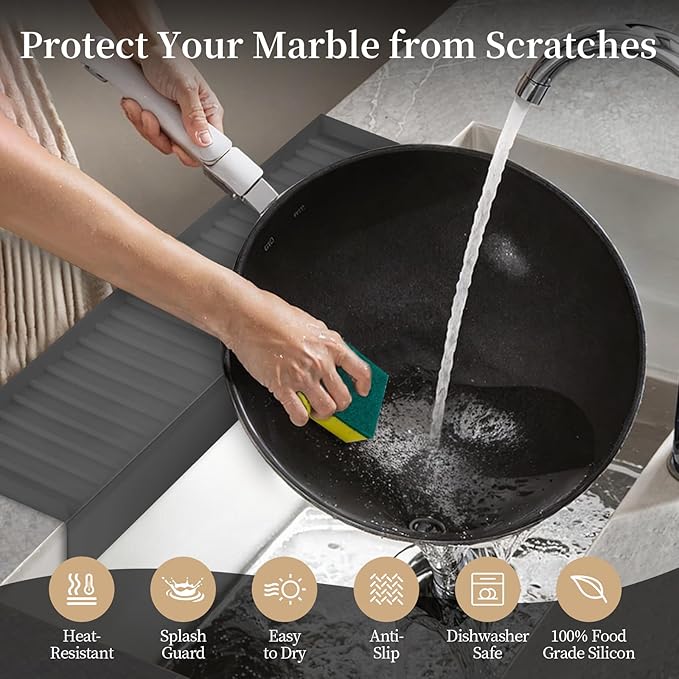 Sink Edge Protector with Suction Cup, 30" x 4", Silicone Sink Splash Guard for Kitchen & Bathroom, Protect Countertop from Scratches, Stains, for Stainless Steel Granite Quartz
