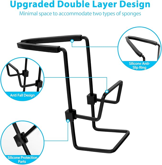 Sink Caddy Sink Sponge Holder - Faucet Rack Shower Tray - Kitchen and Bathroom Metal Organizer Hanging Fix Around Faucet