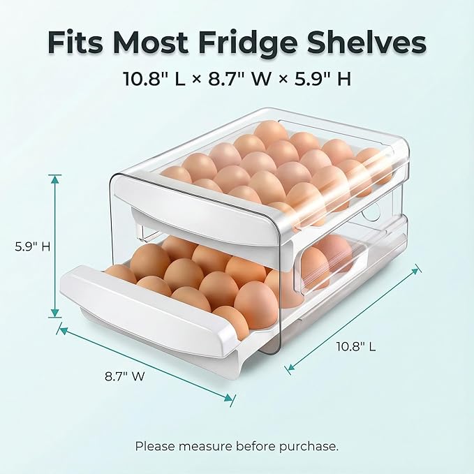 Zagtag® Egg Holder for Fridge, 2-Tier Stackable 40 Eggs Organizer Drawer for Refrigerator, Space-Saving Egg Container, Clear Plastic Egg Tray for Kitchen Storage
