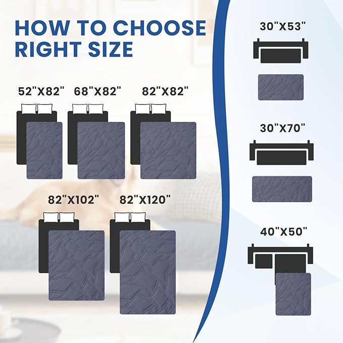 Waterproof Couch Covers for Pets, Waterproof Dog Bed Cover, Anti-Slip Soft Dog Blankets, Couch Cover for Dogs Washable, Pet Blanket for Puppy Large Dogs Cat (30x70 Inch, Grey Blue)