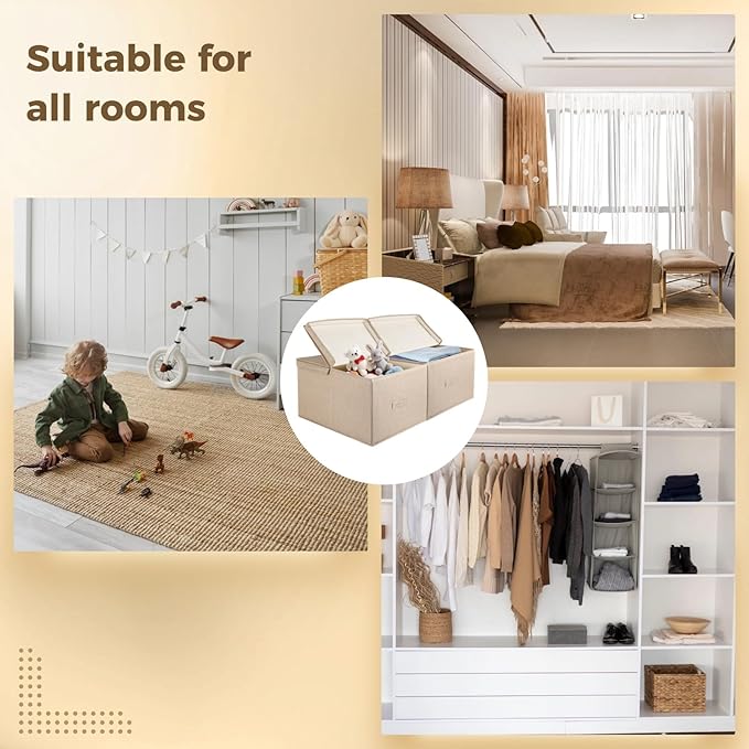 Homaisson 2 Pack EXTRA LARGE Blanket Storage Baskets with Lids, 20x16x12Closet Organizers Bins for Clothes Towel Toy Storage Box with Lid Handles Stackable Decorative Fabric Bins for Home Storage