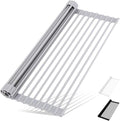 Roll Up Dish Drying Rack Over The Sink Kitchen Roll Up Sink Drying Rack Multipurpose Foldable Sink Drying Mat, Heat-Resistant, Anti-Slip & Anti-Rust Dish Rack for Kitchen, 17" x 13", Grey