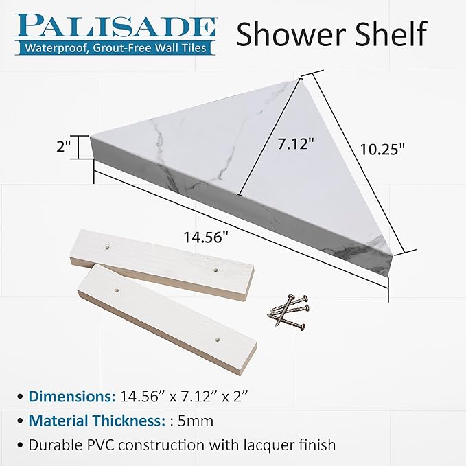 Palisade Vinyl Waterproof Corner Shower Shelf in Spanish Marble