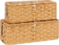 Temary Cable Management Box with Lids, 2-Pack Handmade Cable Organizer Boxes for Home, Office to Hide Cords and Power Strip, Cord Cover Floor Hider Set Woven Rattan Cable Organizer Box