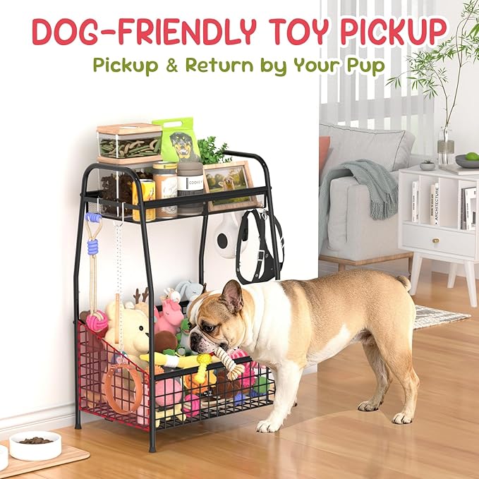 Indestructible Medium Dog Toy basket, Toy Box for Dogs,Pet Toys Bin Dog Metal Wire Basket for Toys, Food Storage, Storage Organizer Chest Storage, Toy Box for Living Room Area (Black)