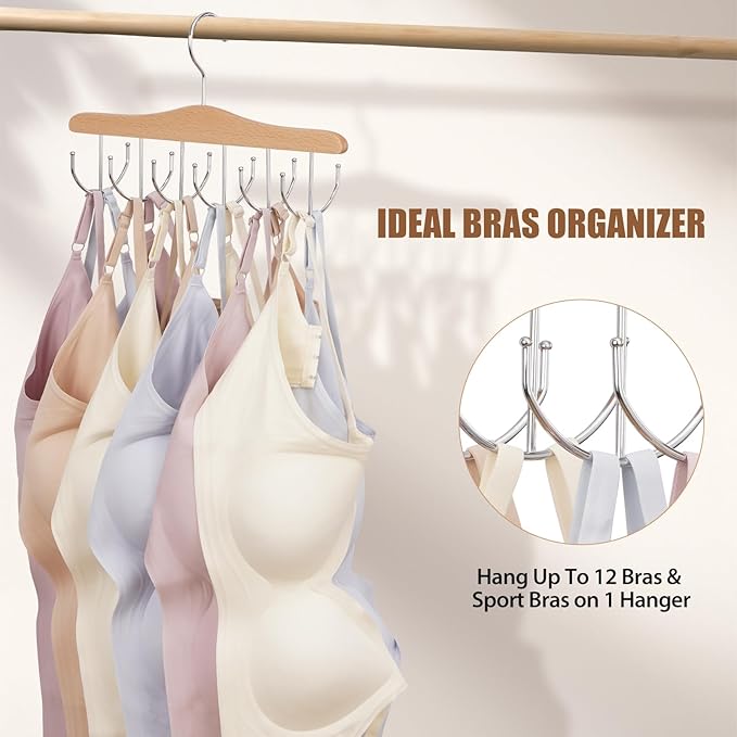 VWV 4-Pack Bra Hangers and tie Hangers with 48 Hooks and 360° Rotating Design, Perfect for Dormitories and Apartments, Perfect for Storing Vests, Hats, Ties, Scarves, etc.