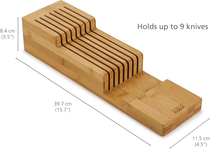 Joseph Joseph DrawerStore Compact Knife Organizer, holds up to 9 knives, Kitchen Organization & Drawer Storage, Bamboo