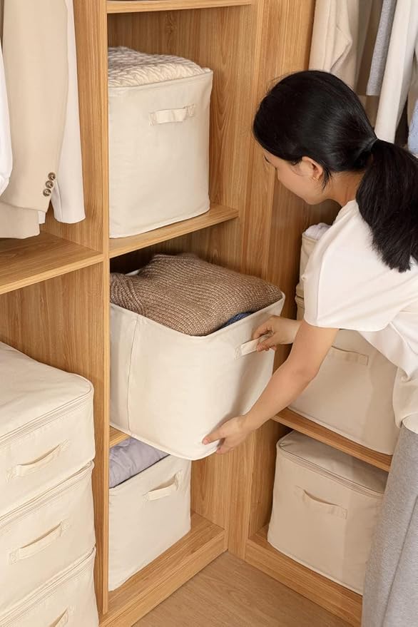 Decorative Basket Rectangular Fabric Storage Bin Organizer Basket with Handles for Clothes Storage