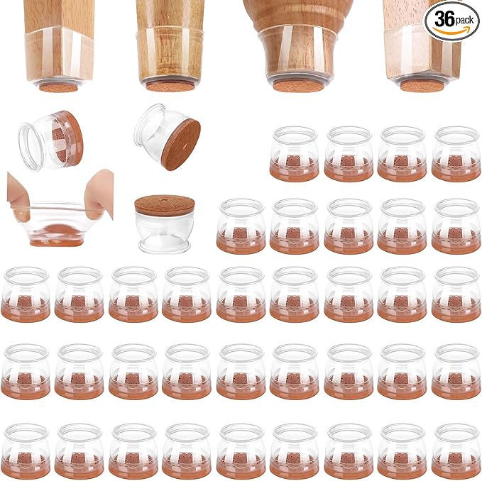 CHUNZEXI 36 Pack Chair Leg Floor Protectors for Hardwood Floors, Silicone Felt Covers Pads Caps, Protect Wood Furniture Feet Floors Noise Reduce and Scratch (Universal Small & Clear)
