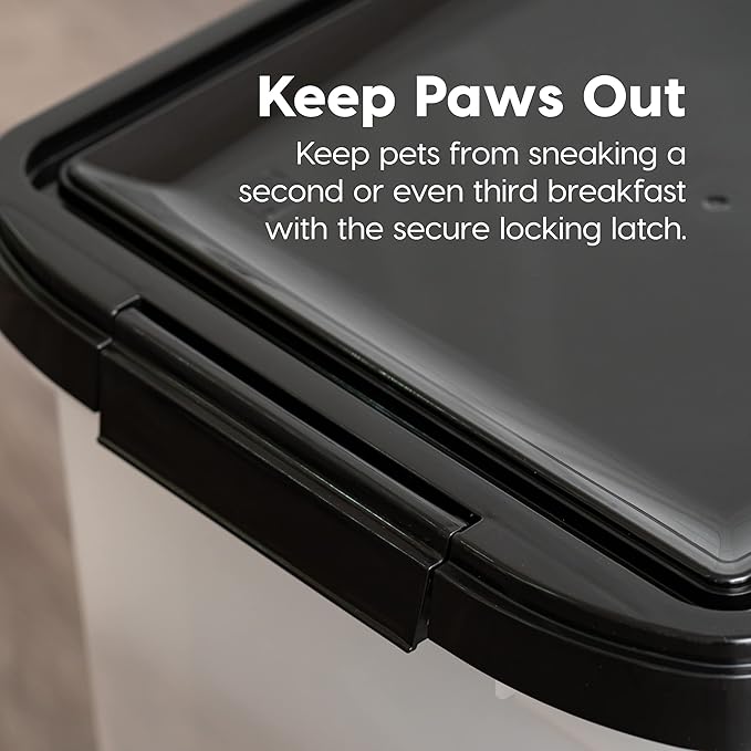 IRIS USA 50 Lbs / 65 Qt WeatherPro Airtight Pet Food Storage Container with Removable Casters, for Dog Cat Bird and other Pet Food Storage Bin, Keep Fresh, Translucent Body, Easy Mobility, Pearl/Black