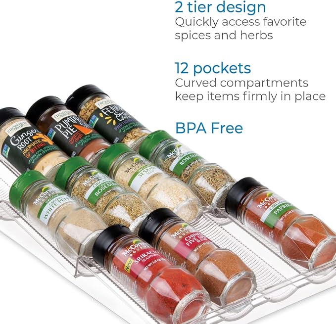 iDesign Linus Spice Rack, Drawer Organizer for Kitchen Storage - Clear