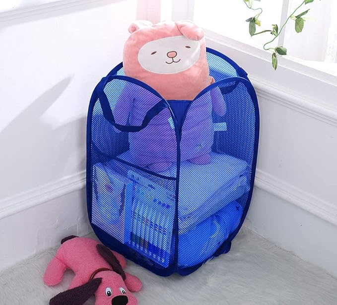 Larpur Mesh Laundry Basket, Pop up Laundry Hamper with Handles, Collapsible Clothes Basket for Travel, College, Dorm, Royal Blue