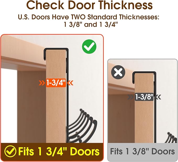 CHAUNCEY HOME Over The Door Hooks Hanger with 7" Arms, Door Hooks for Hanging, Fit 1 3/4" Door, Tool-Free Assembly, F7U, Towel Racks Organizer Holder for Bathroom - Black