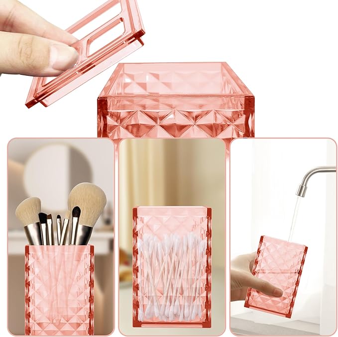 2PCS Light Pink Bathroom Accessories. Contain Soap Dispenser and Toothbrush Holder Set. Boho Bathroom Set for Blue Bathroom Décor