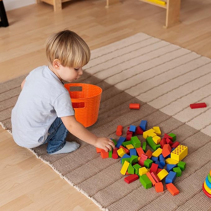 12-Pack Plastic Storage Baskets, Stackable & Nestable Organizer Bins for Toys, Clothes, Home (Orange - Circular)