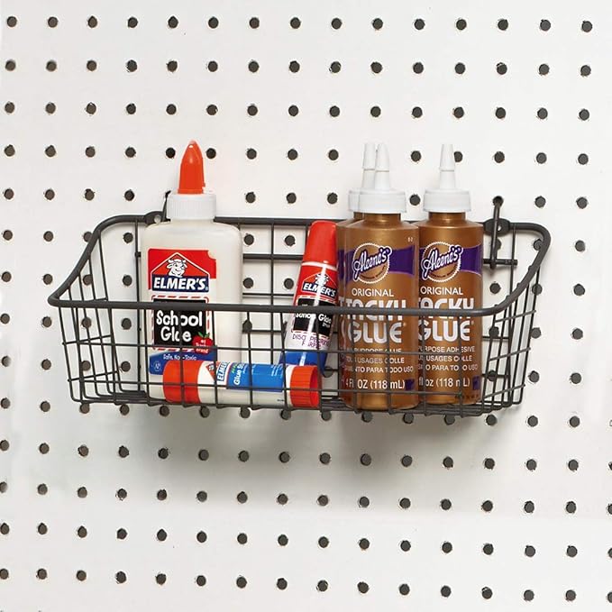 Spectrum Pegboard & Wall Mount Wire Basket Small (Industrial Gray) - Storage & Organizer for Garage, Tools, Shed, Home, Work Bench, Crafts, & More