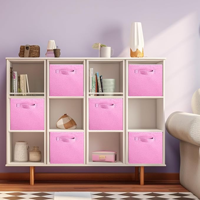 ShellKingdom Foldable Fabric Storage Cubes And Cloth Organizer Drawer For Closet And Toys, 13 X 13 X 13 INCH, 6 Pack (Pink)