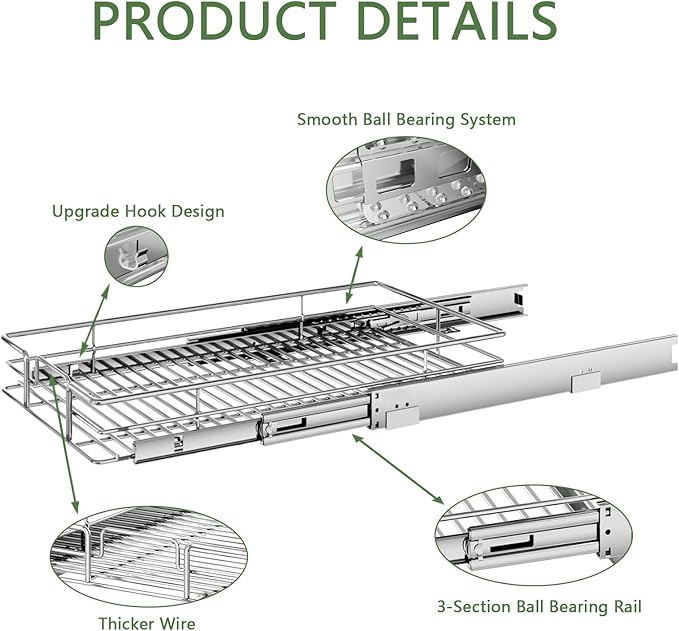 MODCART Pull Out Cabinet Organizer 13½" W x 18" D, Heavy Duty Cabinet Pull Out Shelves, Slide Out Drawers Organization for Kitchen Cabinets Bathroom