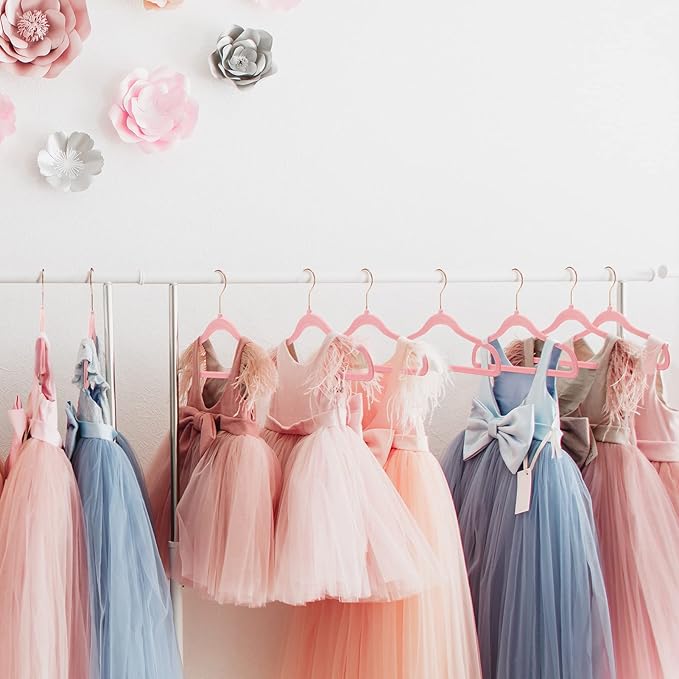 HOUSE DAY Velvet Baby Hangers for Closet, Kids Hangers Velvet 60 Pack, Non Slip Toddler Hanger 11.8 Inch, Durable Childrens Hanger for Newborn Baby Clothes- Blush Pink