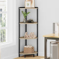 Corner Shelf Stand, Corner Bookshelf, Storage Standing Shelf Unit with Metal Frame, Plant Stand, Bookcase for Living Room, Home Office, Bedroom, 4-Tier Greige CS05805B