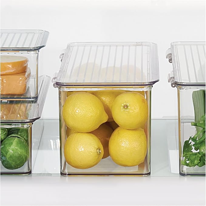 iDesign Plastic Stackable Hinged-Lid Storage Box for Kitchen, Bathroom, or Office - Set of 3 - Clear