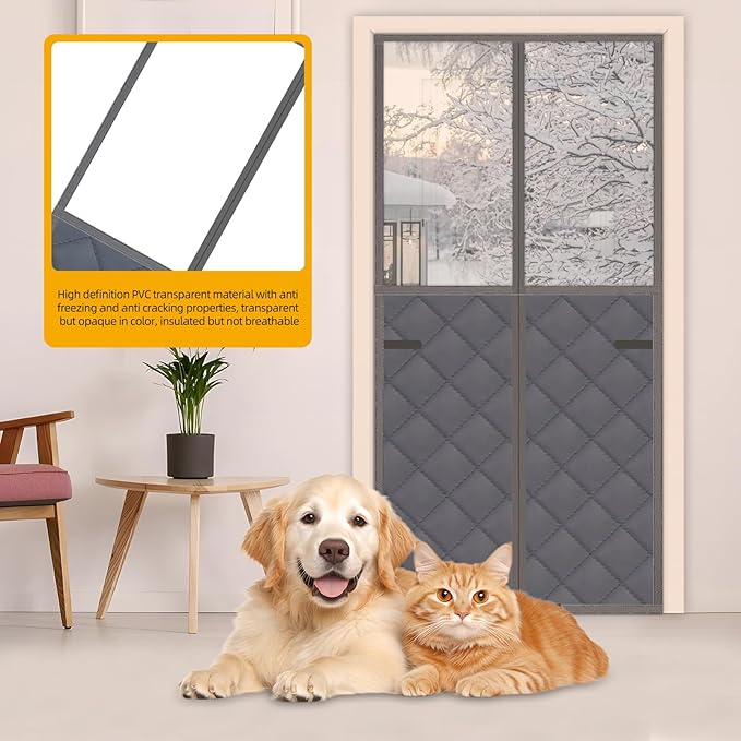 Magnetic Thermal Insulated Door Curtain for Winter,38" W x 83" H, Thermal Cover with Clear Window,Thicken Gray (Gray, Fit Door 36"x82")